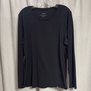 J Jill Pima Cotton Black Long Sleeve Shirt SZ L crew neck casual layer FLAW